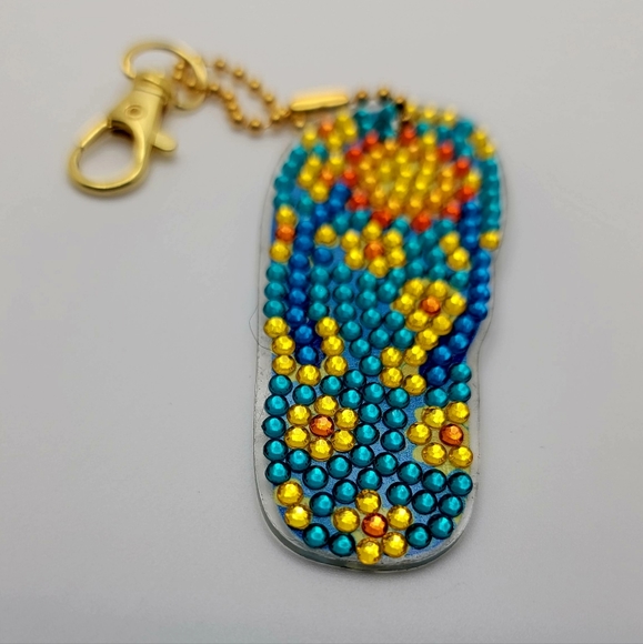 Yellow & Blue Flowers Flip-flops Keychain Beaded Unique - Picture 3 of 3